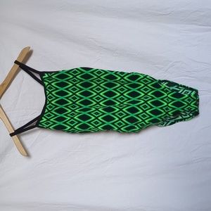 Speedo swimsuit green diamonds with black 10